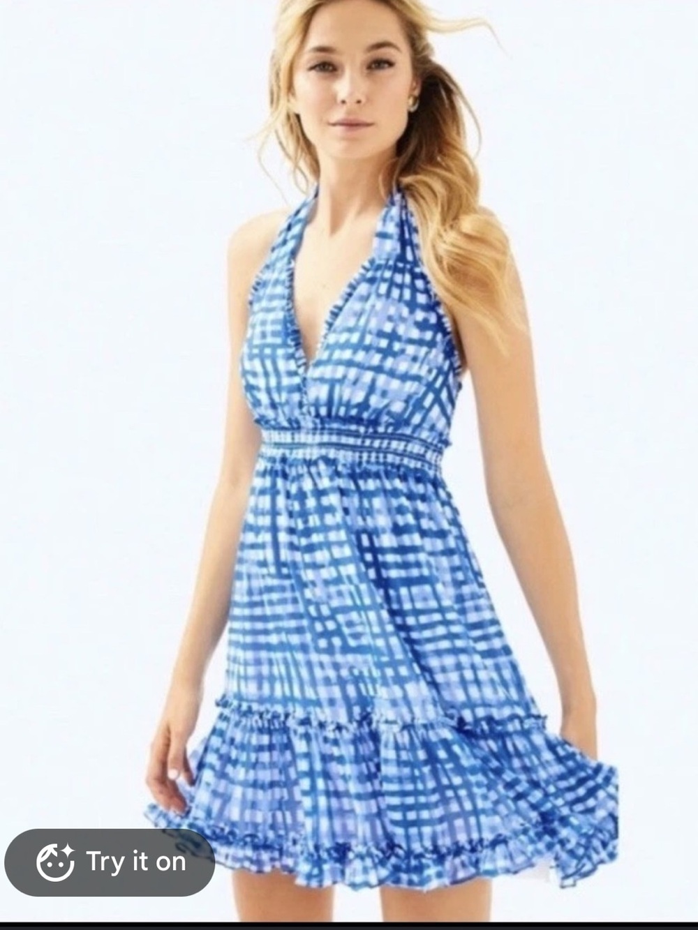Lilly Pulitzer Blue Gingham Halter Style Dress - size medium